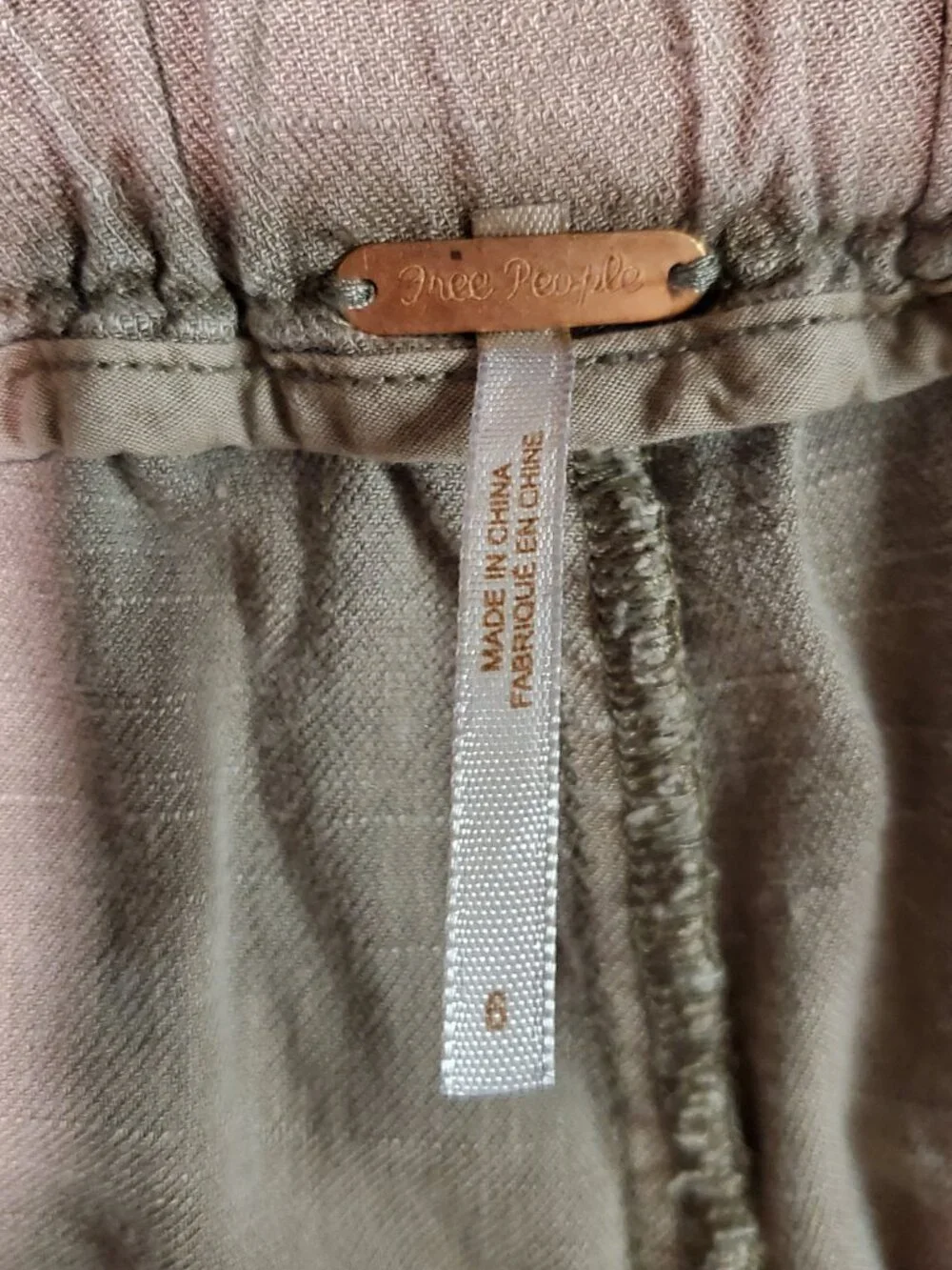 Free People Beige Linen Ankle Jogger Stretch Waist Pants - Picture 4 of 6